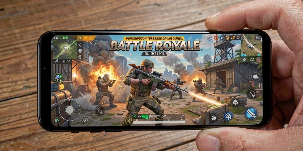 Screenshot utama 6CF menampilkan aksi seru dalam pertempuran Battle Royale.