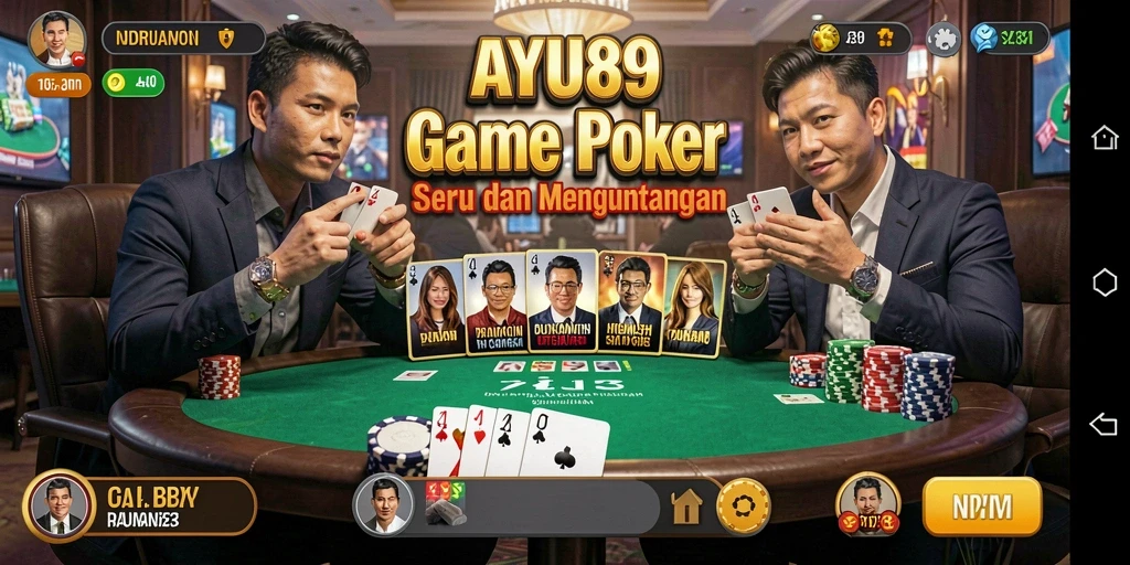 Tampilan gameplay AYU89 dengan suasana poker yang seru dan mendebarkan.