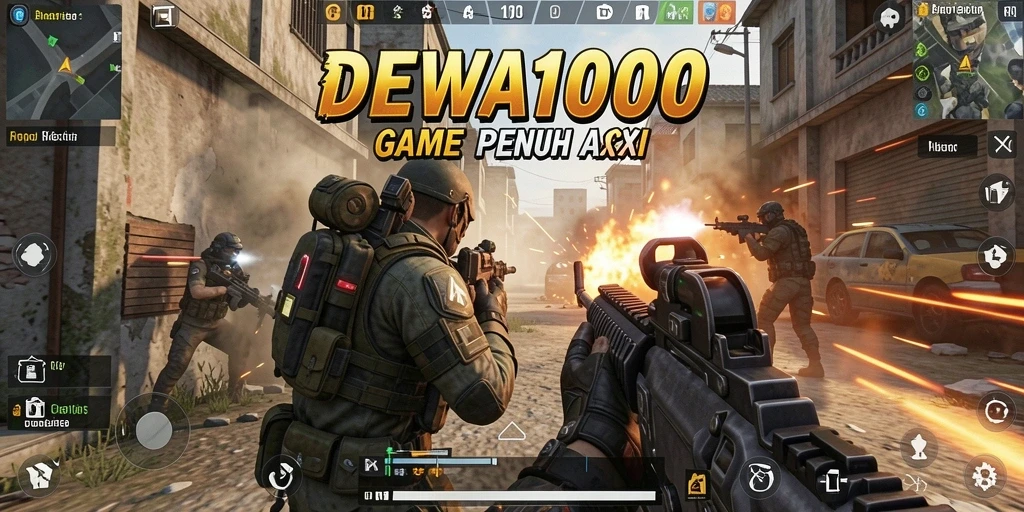 Tampilan aksi mendebarkan dalam DEWA1000 dengan gameplay FPS.