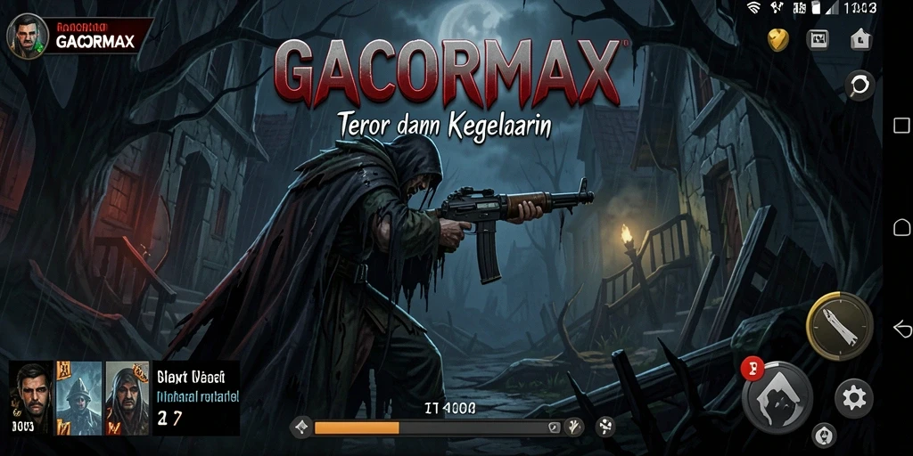 Screenshot menampilkan suasana mencekam dalam GACORMAX saat pemain menjelajahi ruang gelap.