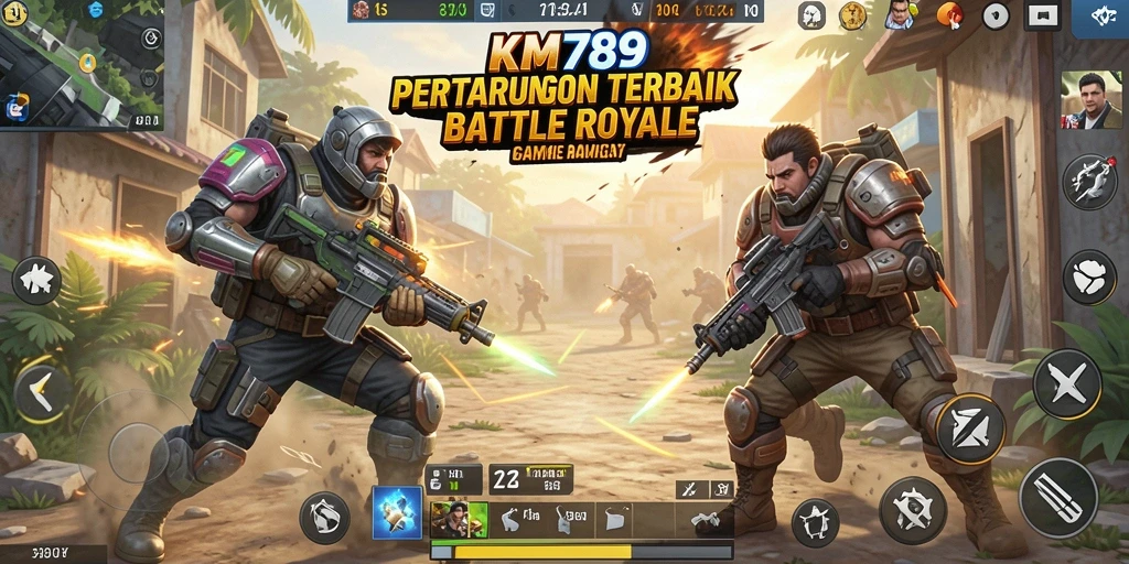 Tangkapan layar gameplay KM789 yang mendebarkan dengan aksi pertempuran intens.