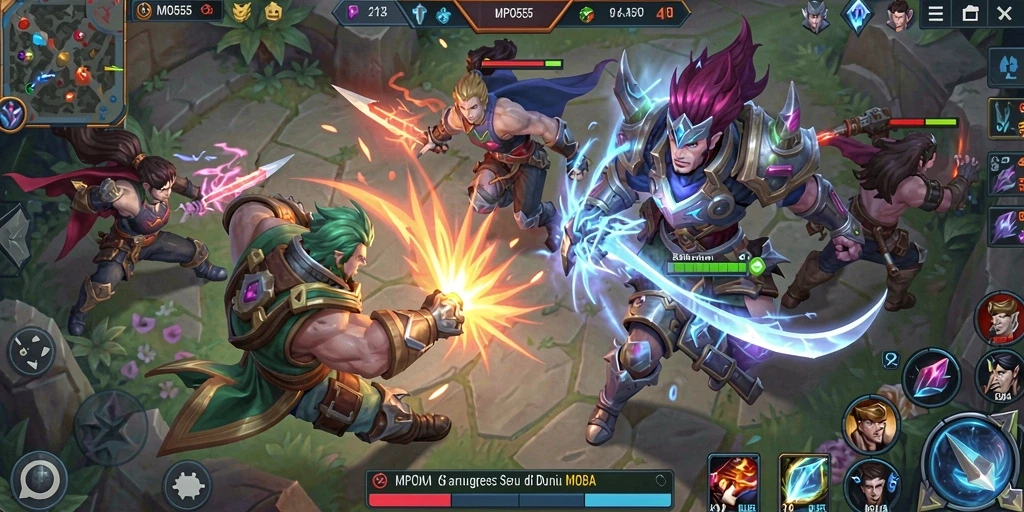 Tampilan gameplay MPO555 yang menegangkan di arena MOBA.