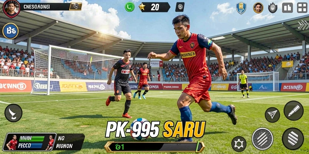 Screenshot PK95 menunjukkan aksi mendebarkan dalam permainan olahraga.