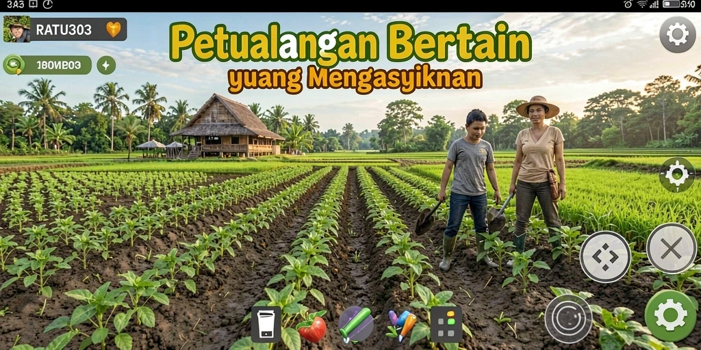 Screenshot utama RATU303 menampilkan gameplay seru saat bertani.