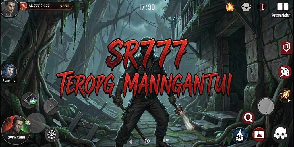 Screenshot utama SR777 menampilkan suasana kegelapan yang menakutkan.