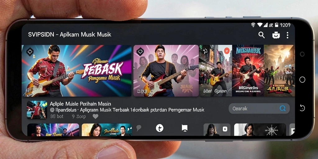 Screenshot aplikasi SVIPSIDN menampilkan antarmuka musik yang menarik.