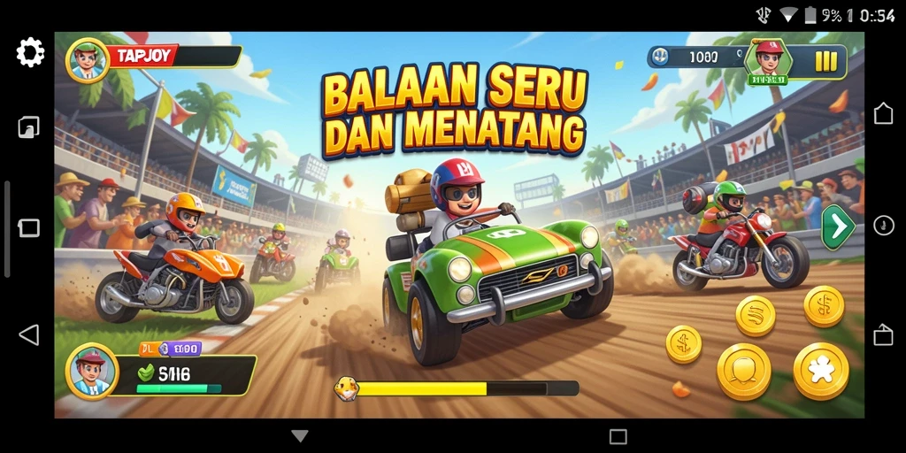 Gameplay TAPJOY yang menegangkan di lintasan balap.