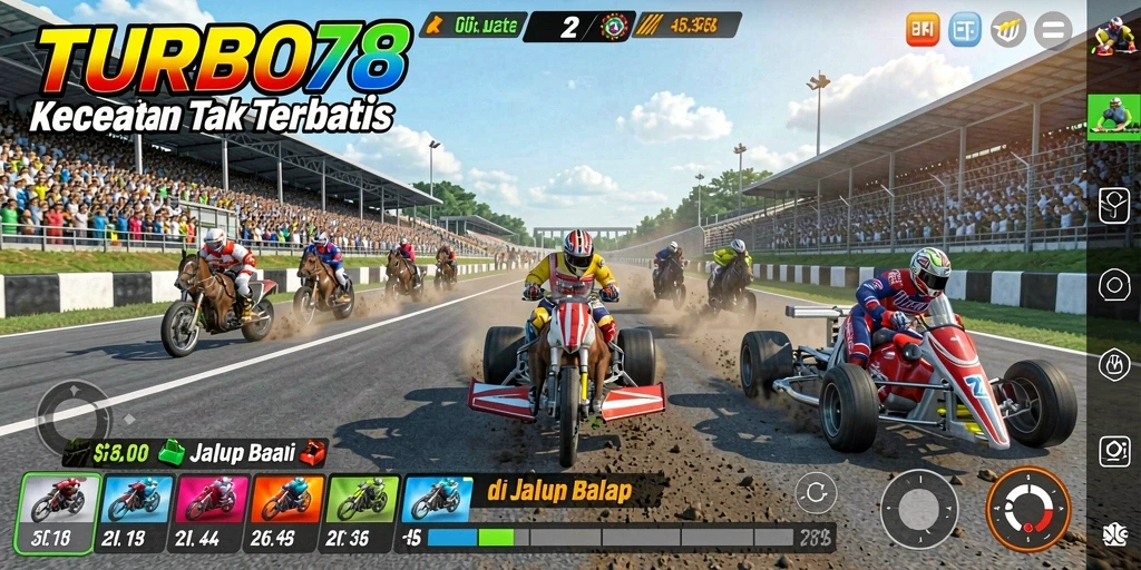 Menampilkan aksi balap yang mendebarkan dari TURBO78.