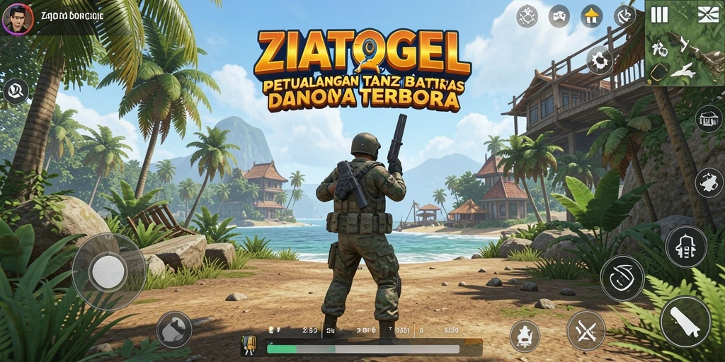 Screenshot gameplay ZIATOGEL yang menunjukkan petualangan di dunia terbuka.