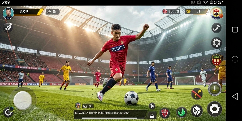 Tampilan gameplay ZK9 yang menegangkan di lapangan sepak bola.