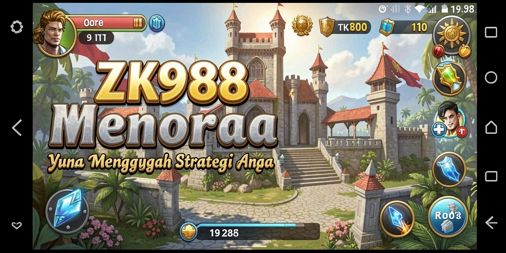 Screenshot gameplay ZK988 menampilkan aksi menara bertahan yang intens.